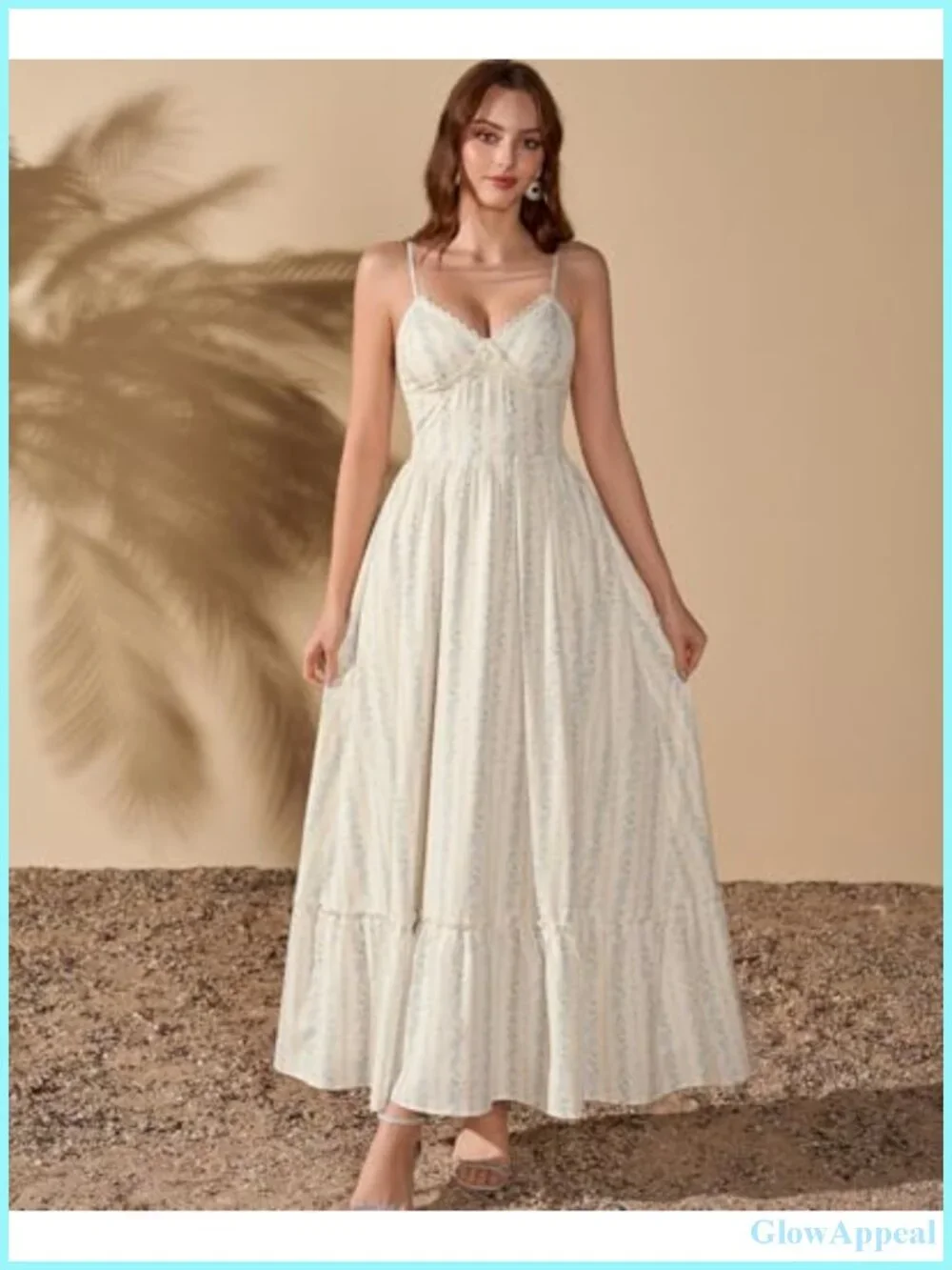Floral Lace V-Neck Maxi Dress with Spaghetti Straps and Smocked Back